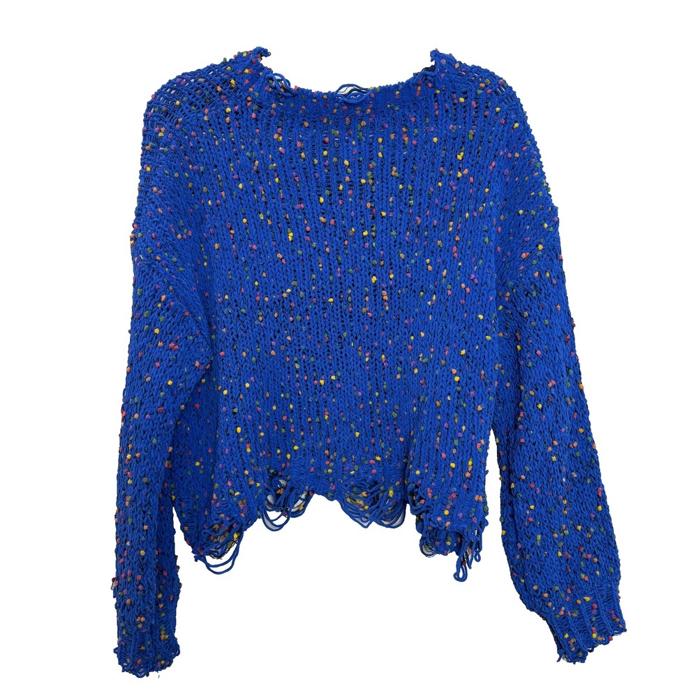 Adora Speckled Blue Super‎ Soft Knit Sweater Women Size Medium M Distressed Hem - Picture 7 of 13